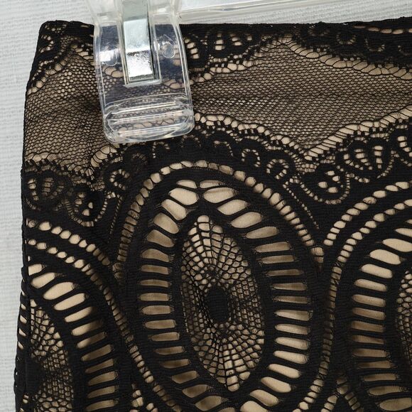Cache Skirt Womens 6 Black Lace Beige Lining Pencil Short Back Zip Formal - Picture 5 of 10
